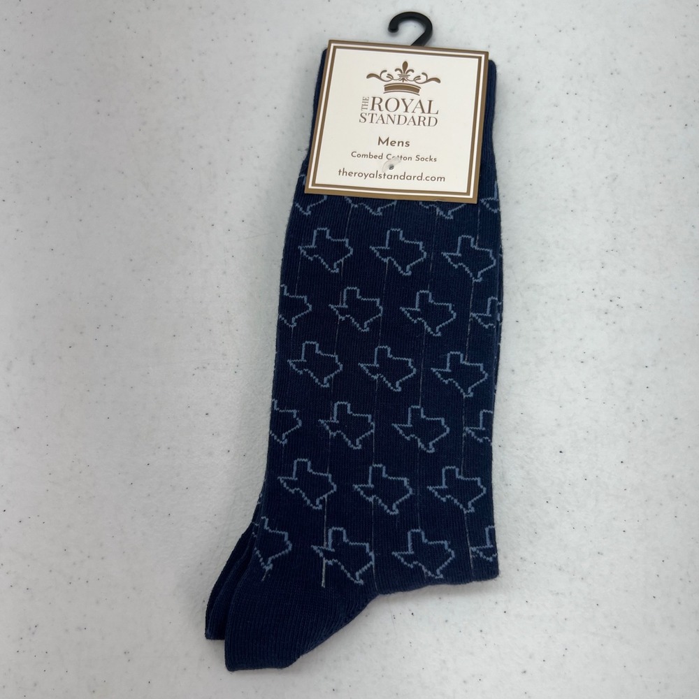 The Royal Standard Men State of Texas Combed Cotton Crew Socks Navy One Size